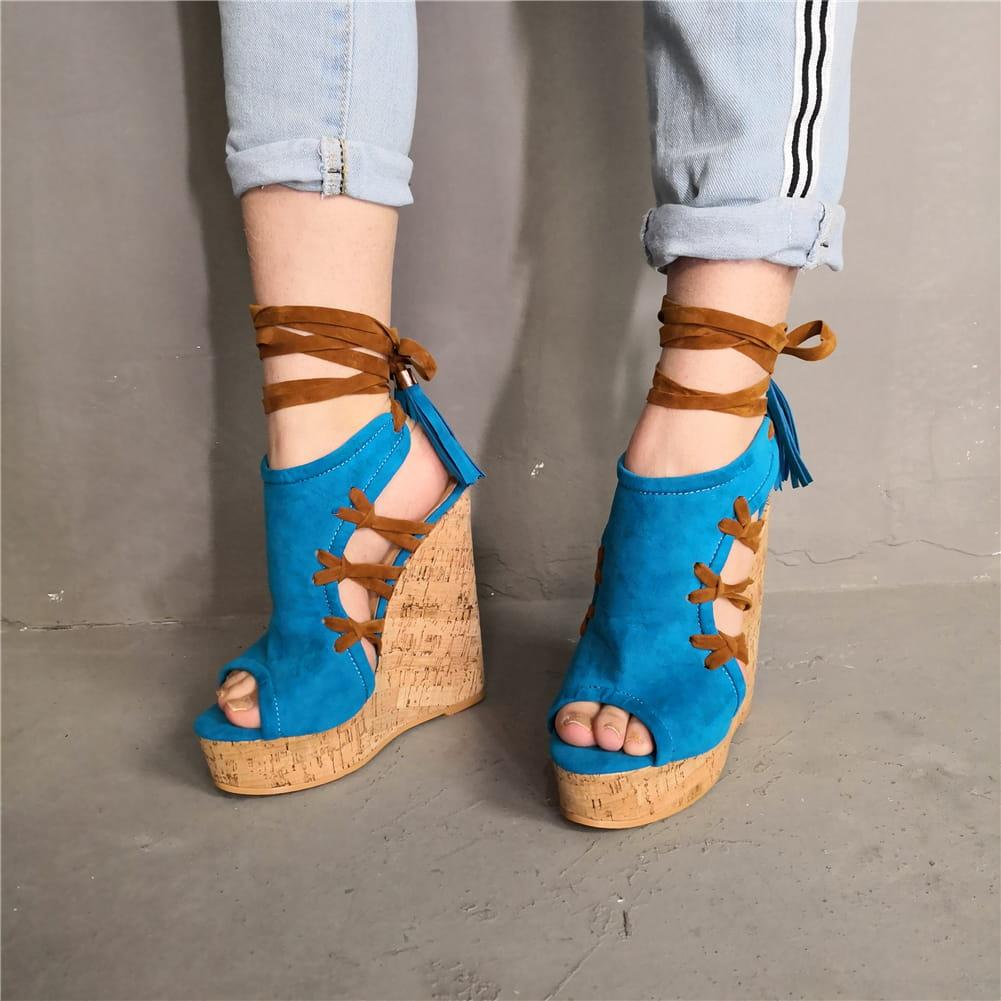 Gladiatorki na koturnie 2 kolory - obrazek 4