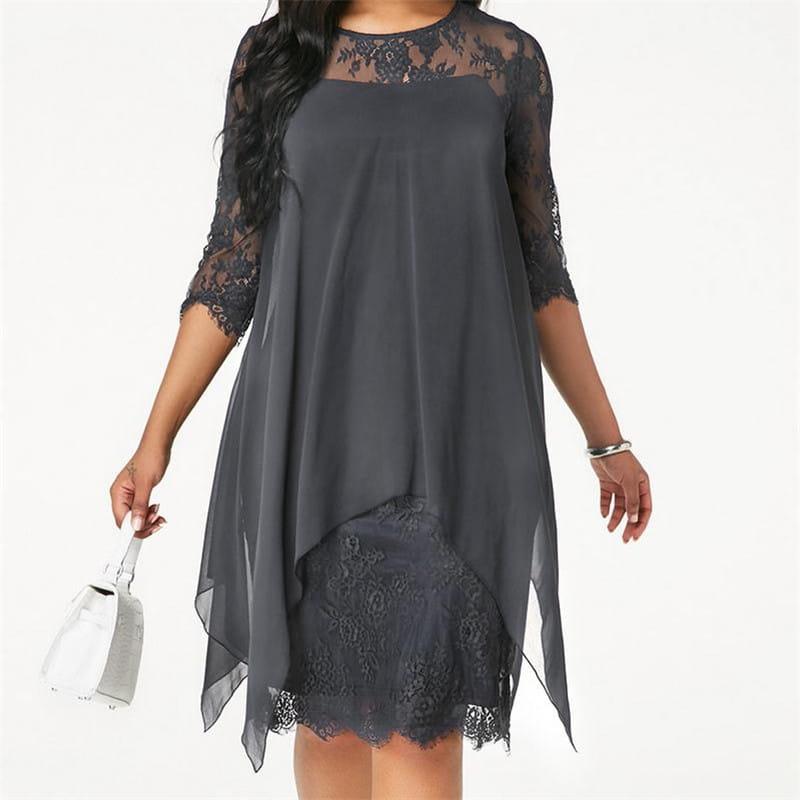 Sukienka z szyfonem i koronką plus size - obrazek 7