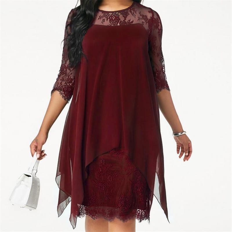 Sukienka z szyfonem i koronką plus size - obrazek 11