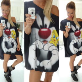 Luźna tunika nadruk kreskówka