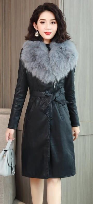 Płaszcz PU z futerkiem - obrazek 3