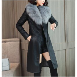 Płaszcz PU z futerkiem