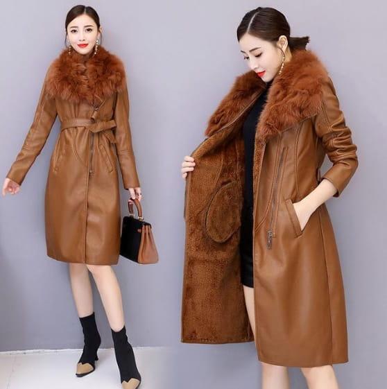 Płaszcz PU z futerkiem - obrazek 10