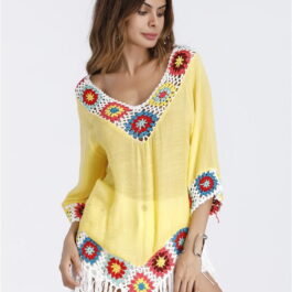 Tunika narzutka z szydełkową koronką yellow