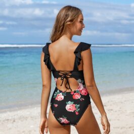 Strój kąpielowy jednoczęściowy z falbanką flower