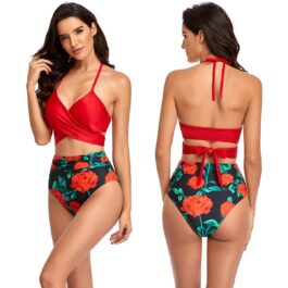 Wiązane bikini z wysoką talią red