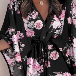 Krótka sukienka tunika wiązana w pasie