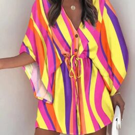 Krótka sukienka tunika wiązana w pasie