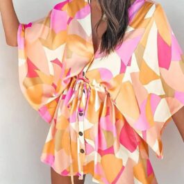 Krótka sukienka tunika wiązana w pasie