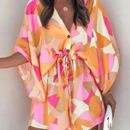 Krótka sukienka tunika wiązana w pasie