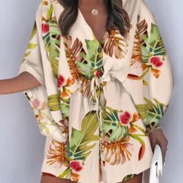 Krótka sukienka tunika wiązana w pasie