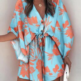 Krótka sukienka tunika wiązana w pasie