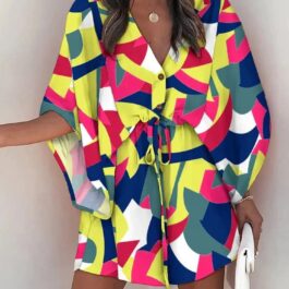 Krótka sukienka tunika wiązana w pasie