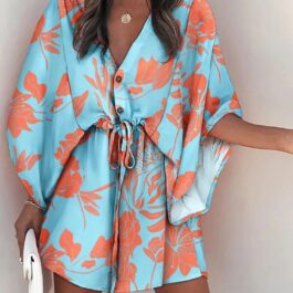 Krótka sukienka tunika wiązana w pasie