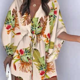 Krótka sukienka tunika wiązana w pasie