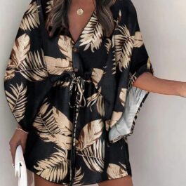 Krótka sukienka tunika wiązana w pasie