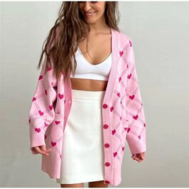 Kardigan oversize w serduszka