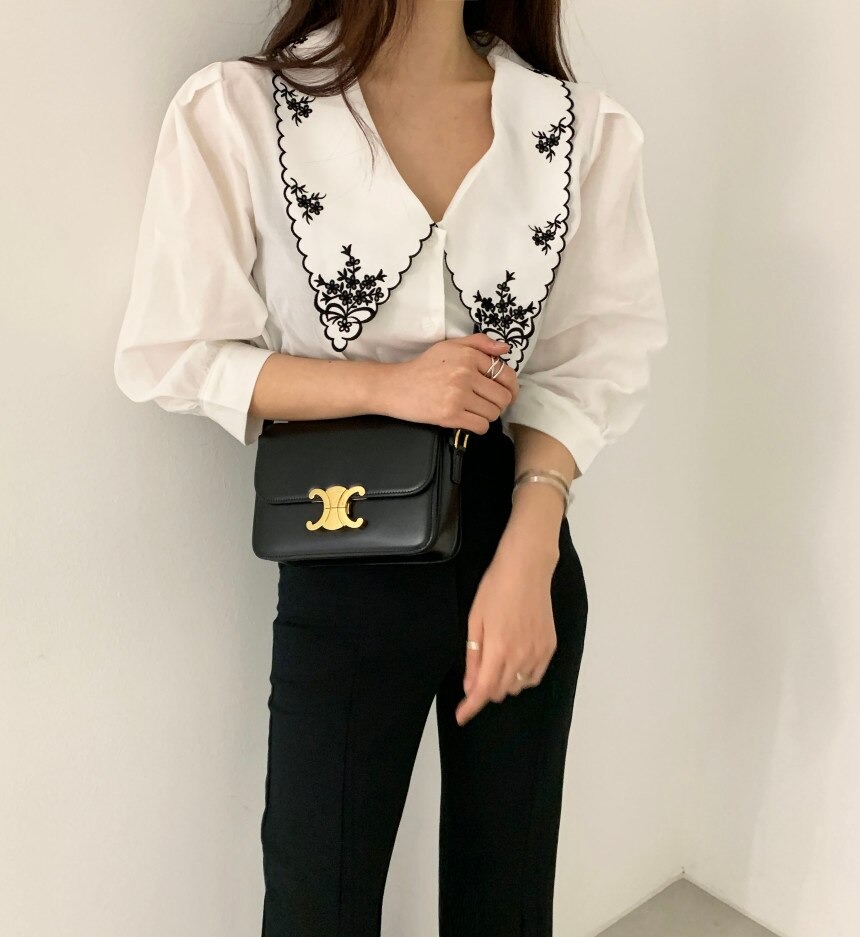 Bluzka koszula z haftowanym kołnierzykiem - obrazek 4