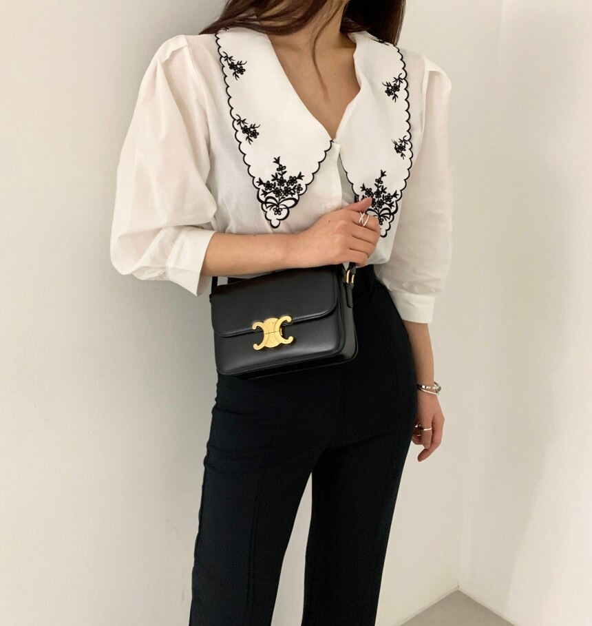 Bluzka koszula z haftowanym kołnierzykiem - obrazek 6