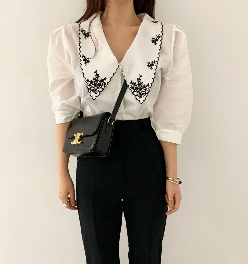 Bluzka koszula z haftowanym kołnierzykiem - obrazek 8