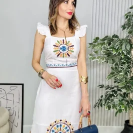 Komplet sukienka z haftem bluzka i spódnica